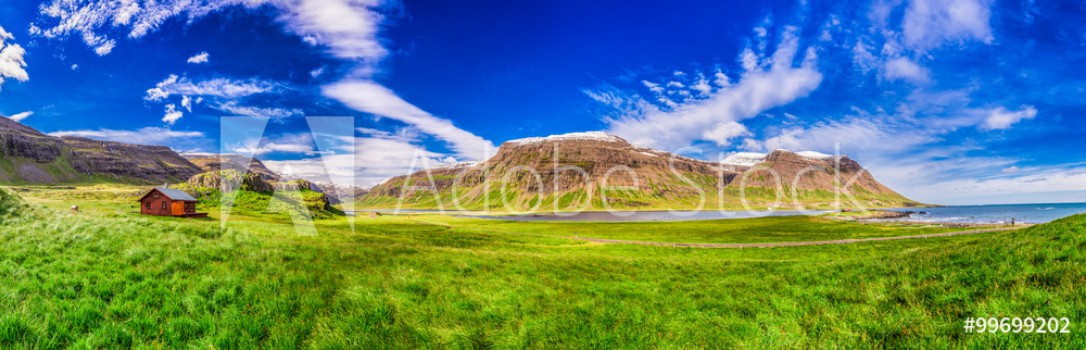 Picture of Panorama of mountains with small cottage Iceland